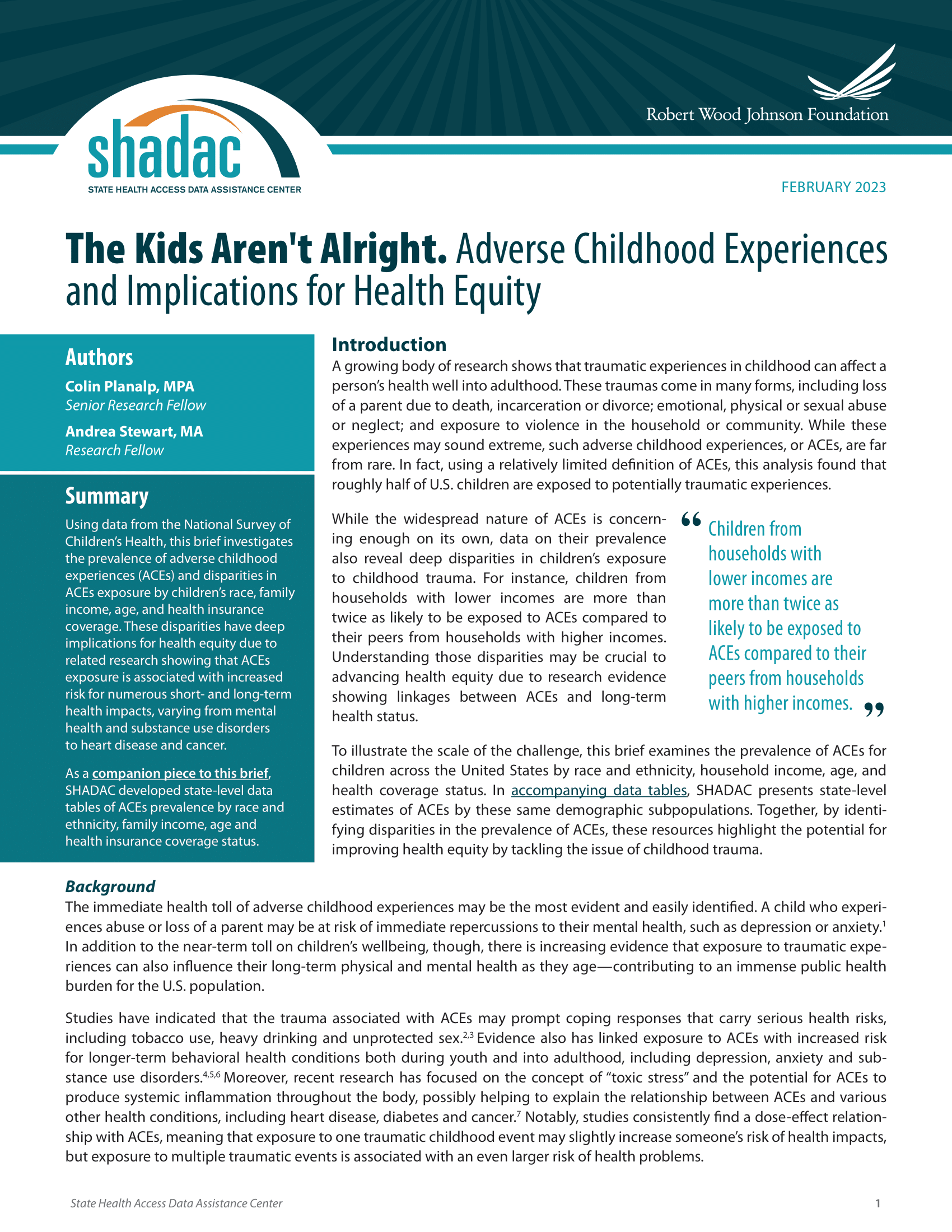 ACEs and health equity brief cover page