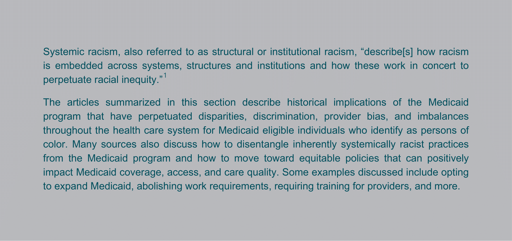 systemic racism definition in teal text on a grey box
