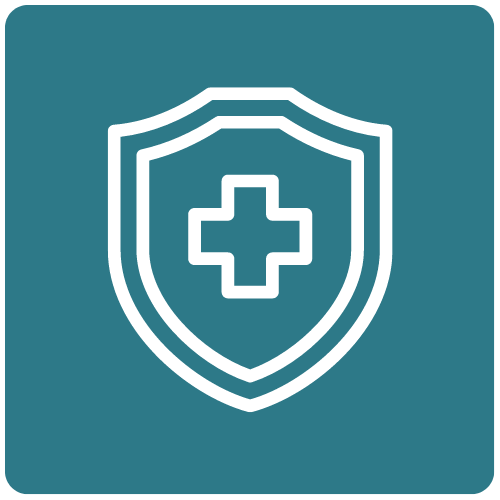 Emergency department visits per year ED visits icon showing a medical shield symbol on a teal background