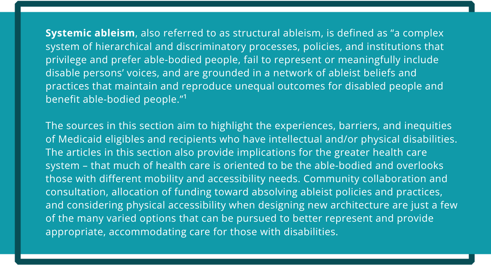 systemic ableism definition in teal text on a grey box