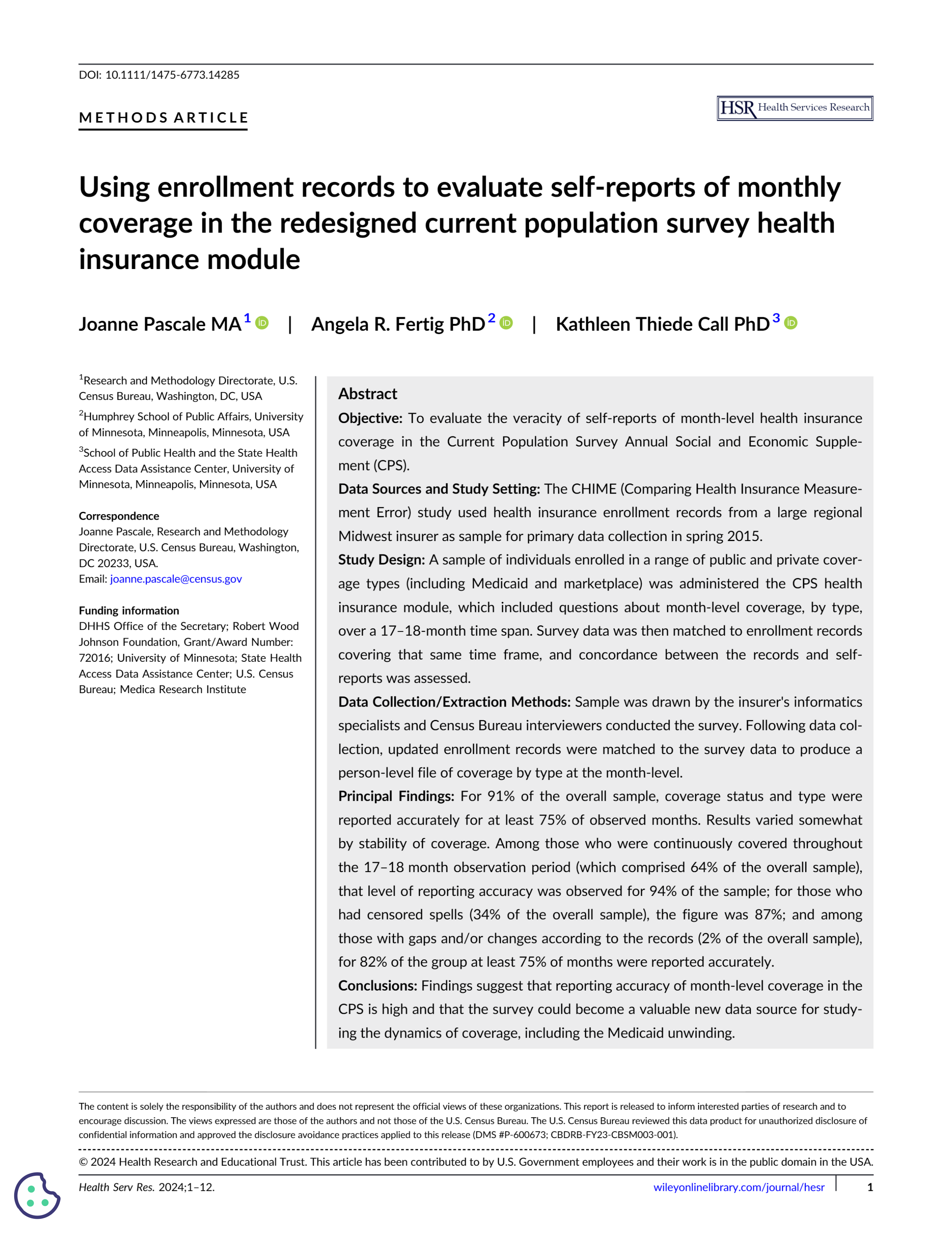 current population survey data analysis CHIME published article health services research