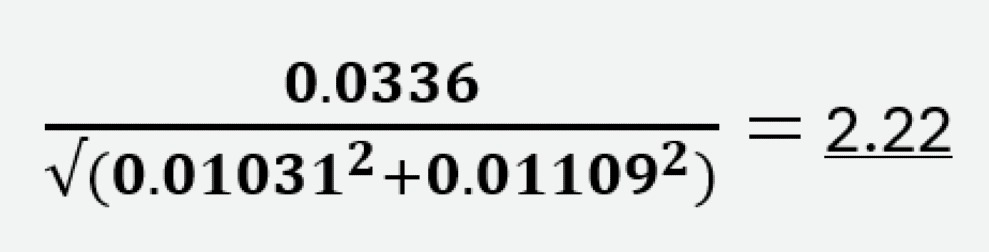 solved formula for finding t statistic in this example problem